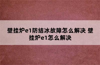 壁挂炉e1防结冰故障怎么解决 壁挂炉e1怎么解决